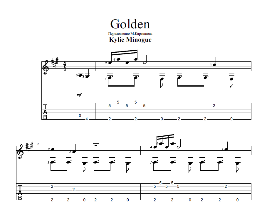 Golden for guitar. Guitar sheet music and tabs.