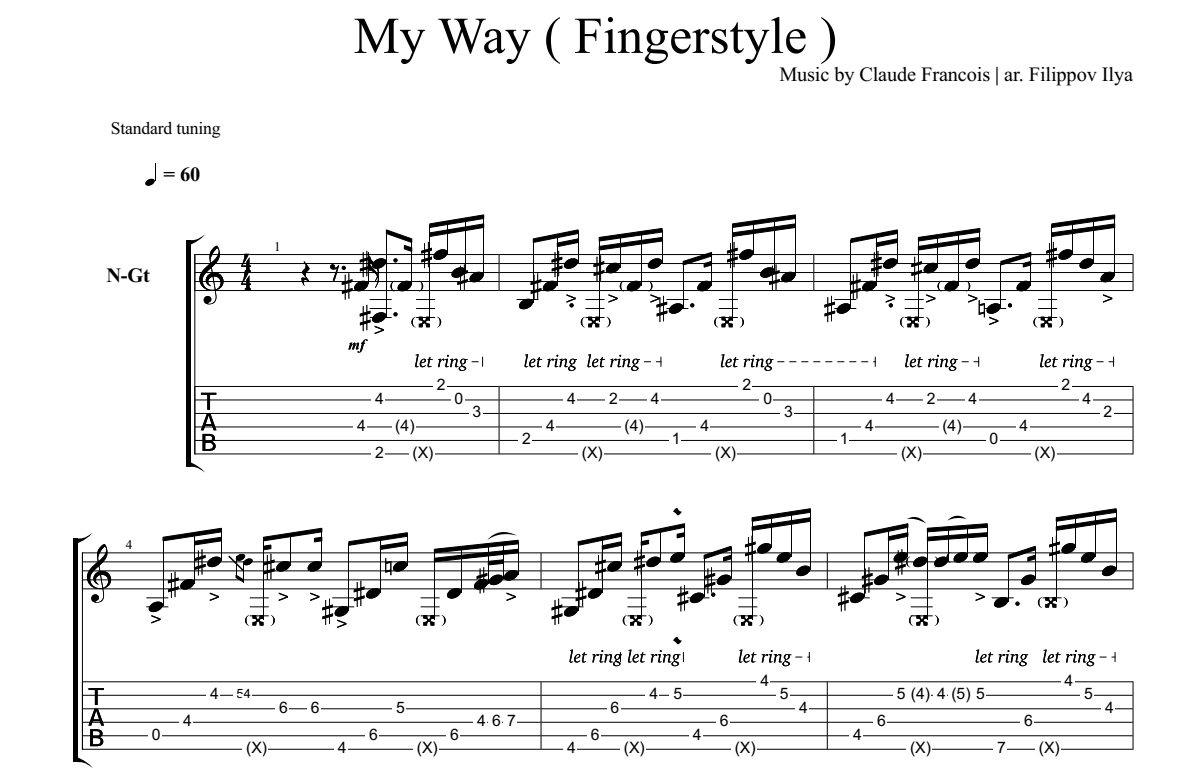 Frank Sinatra - My Way (Guitar Chord& TAB) Sheets by Learning Guitar