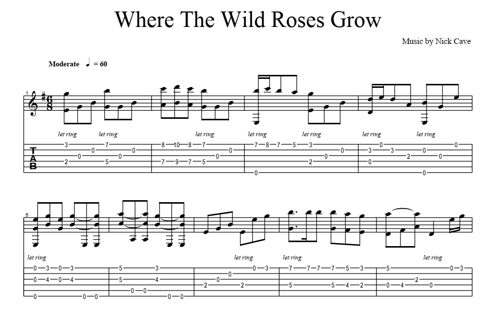 Nick cave wild roses. Where the Wild Roses grow Ноты. Wild Rose Ноты. Where the Wild Roses grow Ноты для гитары.