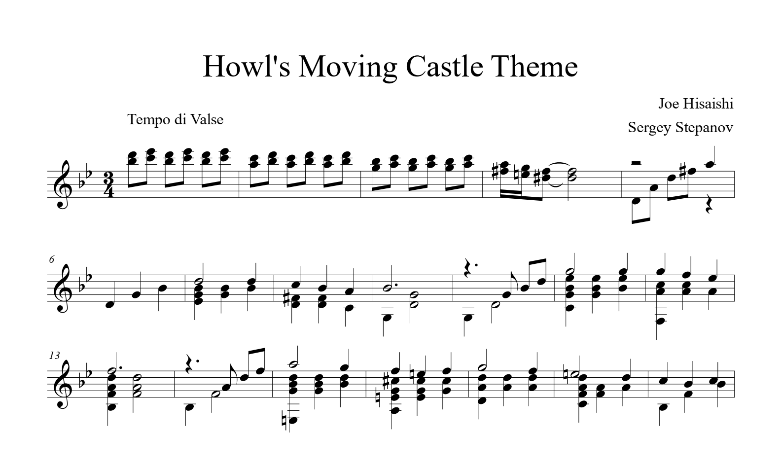 Howls Moving Castle Theme For Guitar Sheet Music And Tabs.