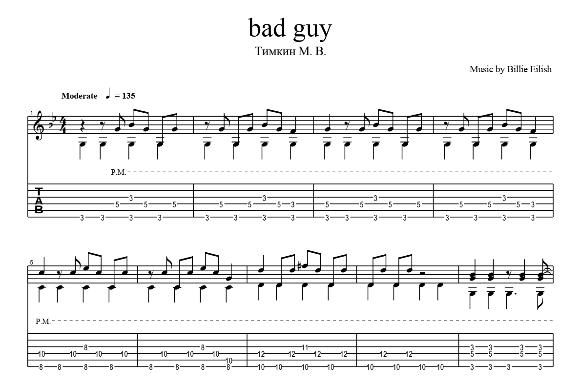 Bad guy - Billie Eilish (fingerstyle) - Sheet music for Acoustic Guitar