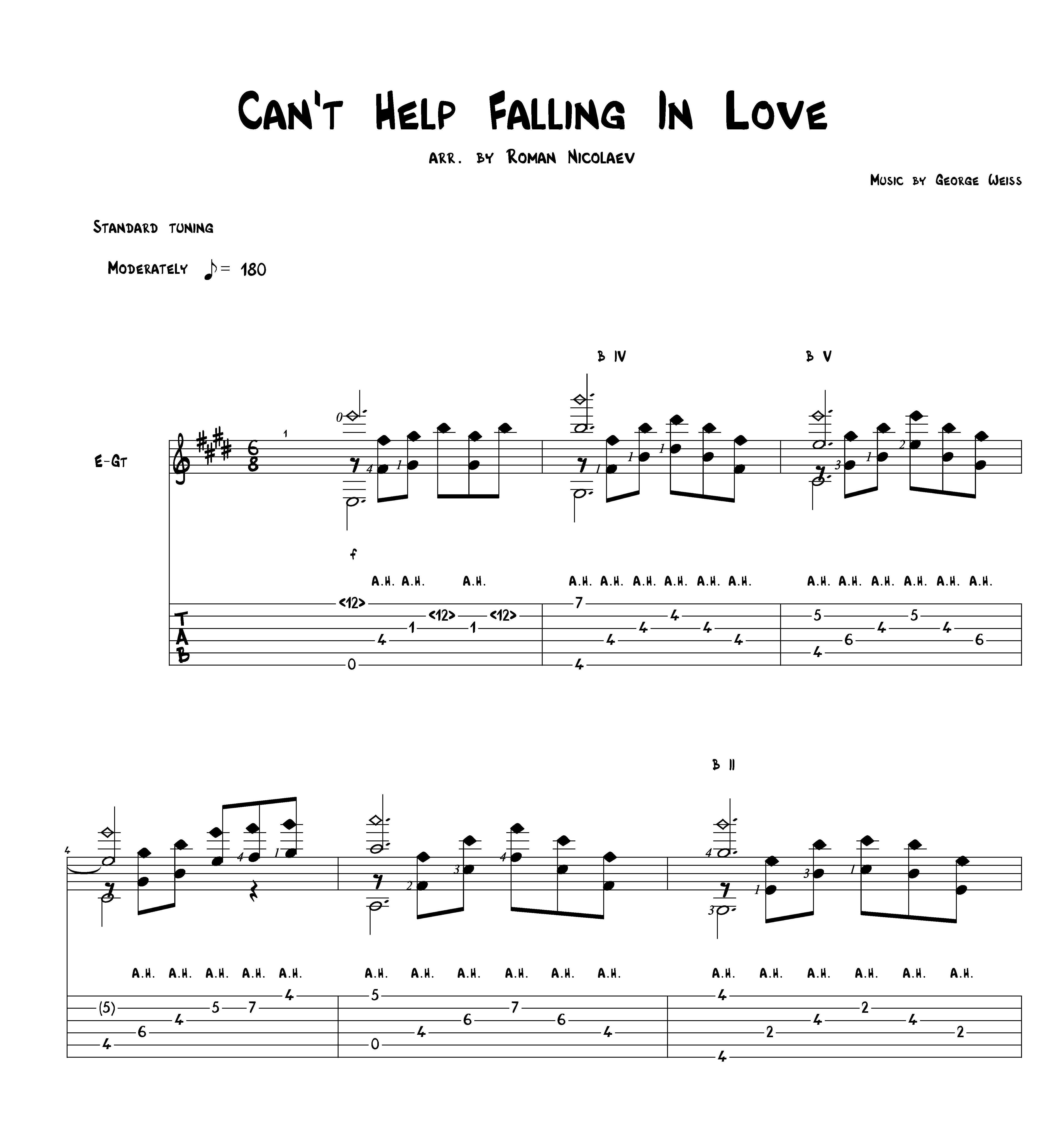 Cant Help Falling In Love For Guitar Guitar Sheet Music And Tabs 7979