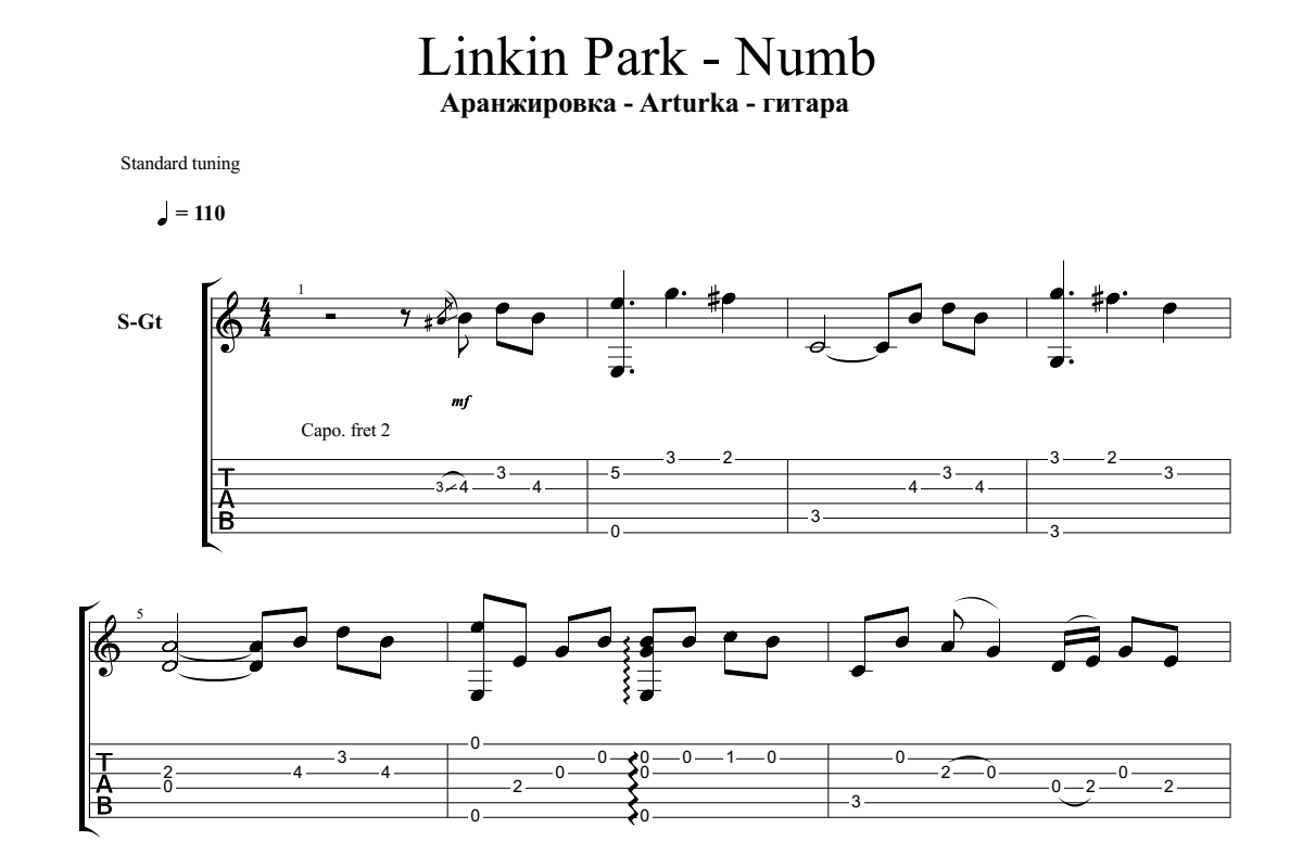 аранжировка для шестиструнной гитары от Артурка Гитара на песню "Нимб ...