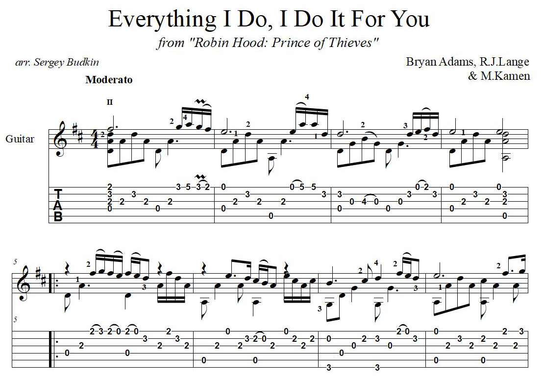 Dalset Desviación doloroso Everything I Do, I Do It For You for guitar. Guitar sheet music and tabs.