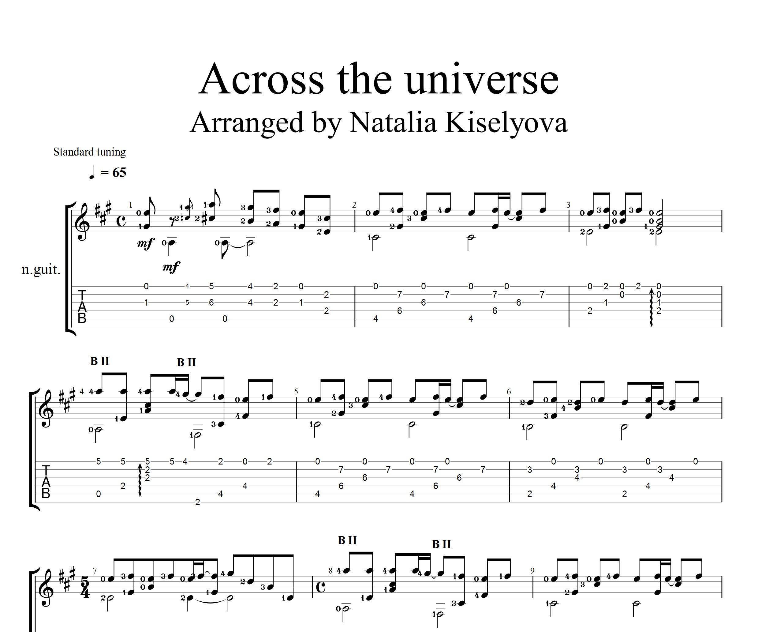 Across the Universe for guitar Guitar sheet music and tabs. 