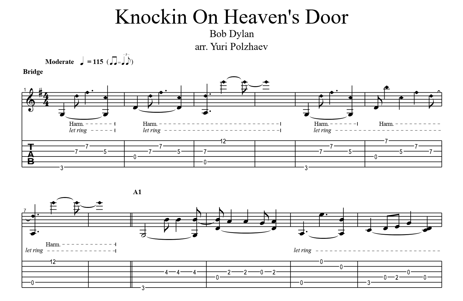 Knockin On Heavens Door For Guitar Guitar Sheet Music And Tabs