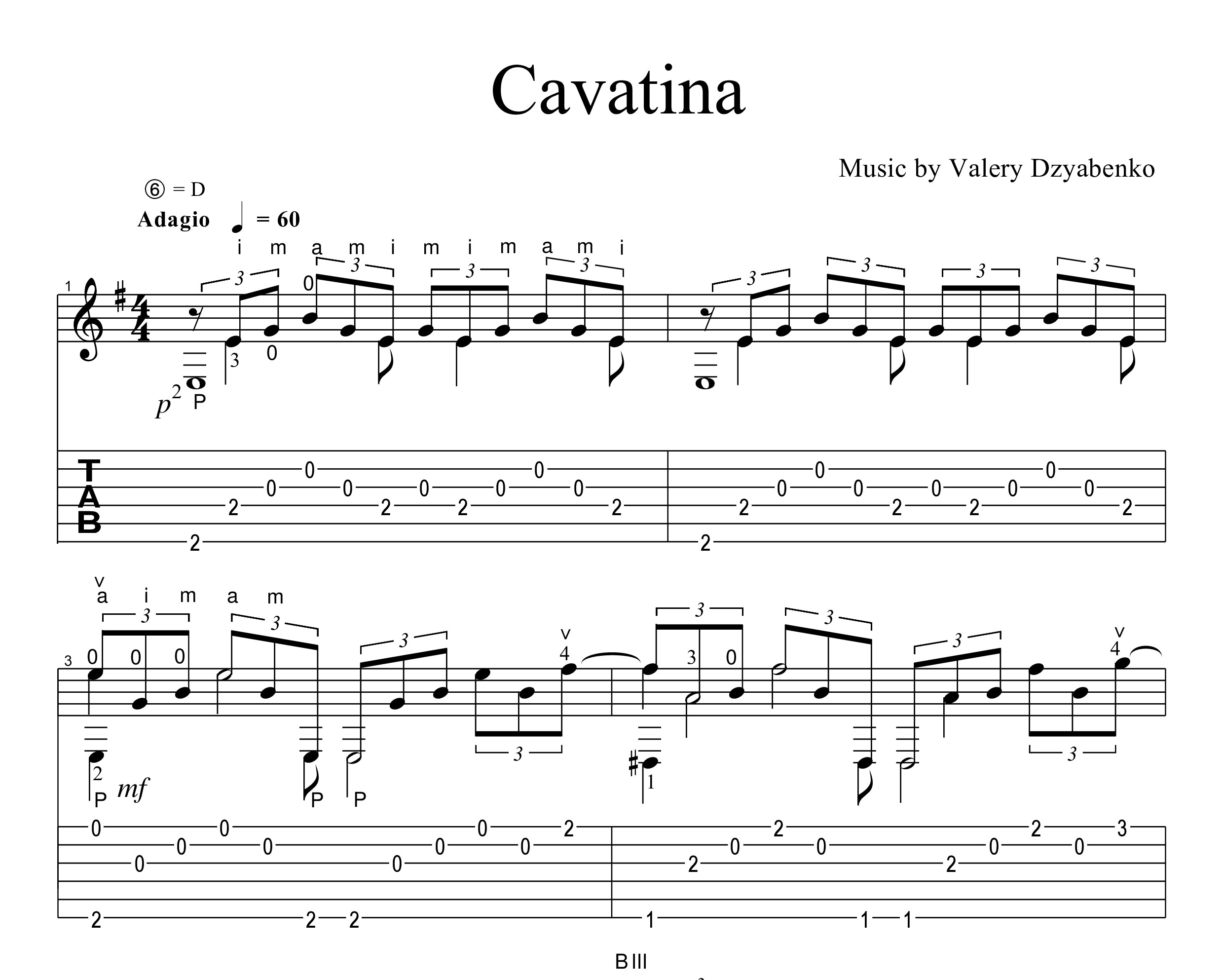 《卡伐蒂娜 Cavatina（C调二重奏吉他谱 吉他谱-虫虫吉他谱免费下载