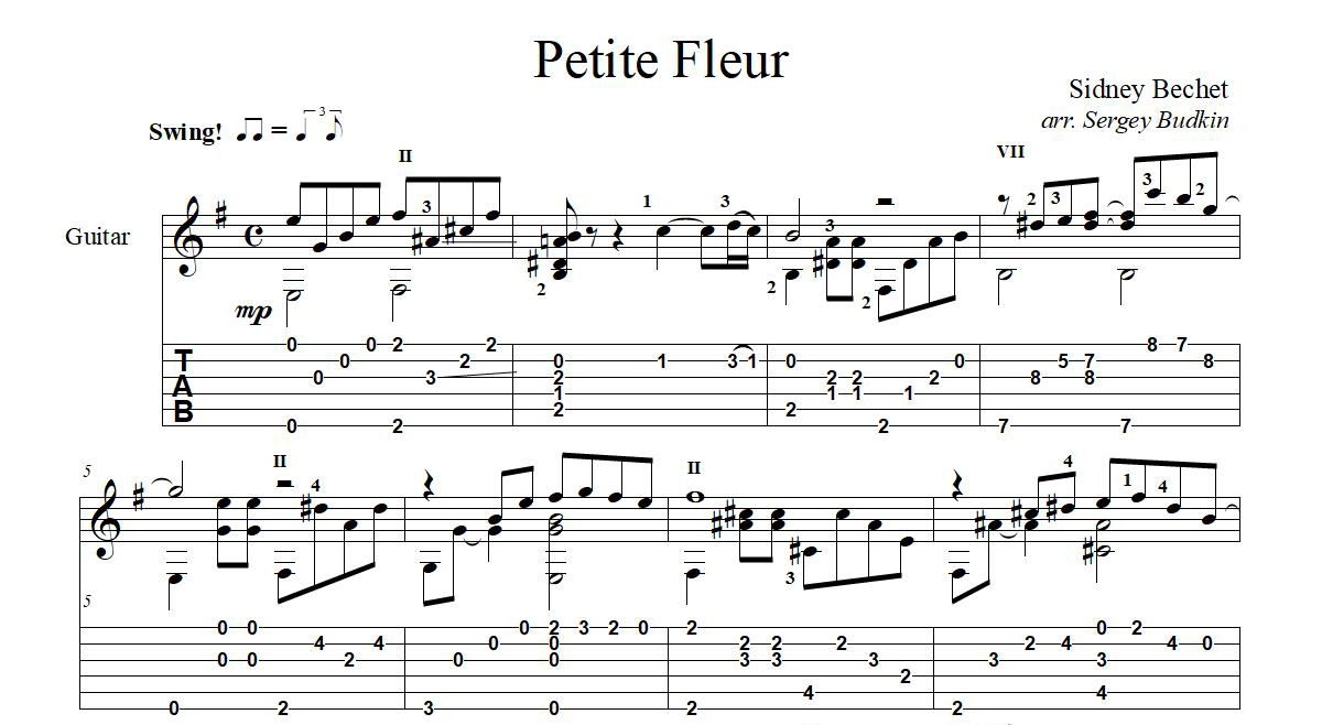 Little Flower (Petite Fleur) for guitar. Guitar sheet music and tabs.