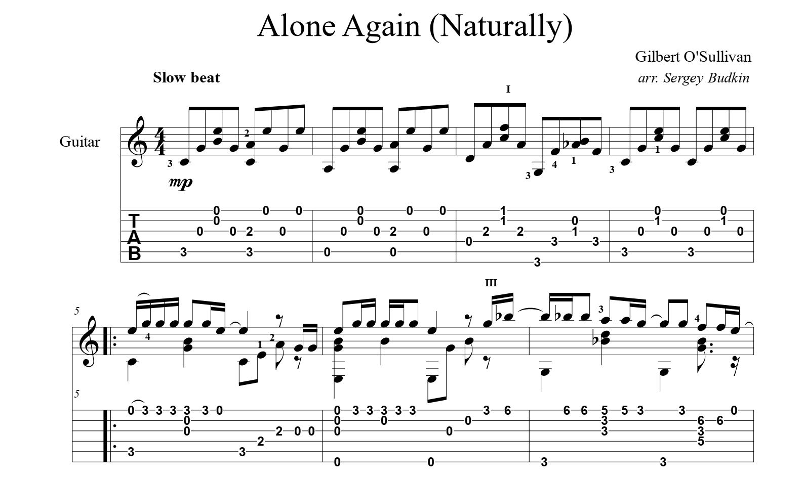 Ноты и табы Alone Again (Naturally) для гитары скачать. 