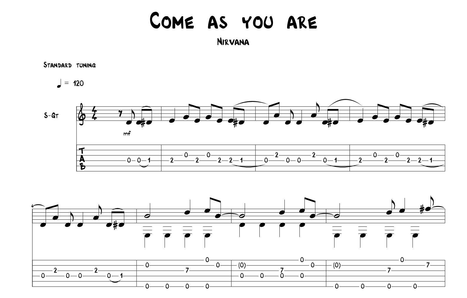 《Come as you are（吉他弹唱谱，Nirvana）》,Nirvana（六线谱 调六线吉他谱-虫虫吉他谱免费下载