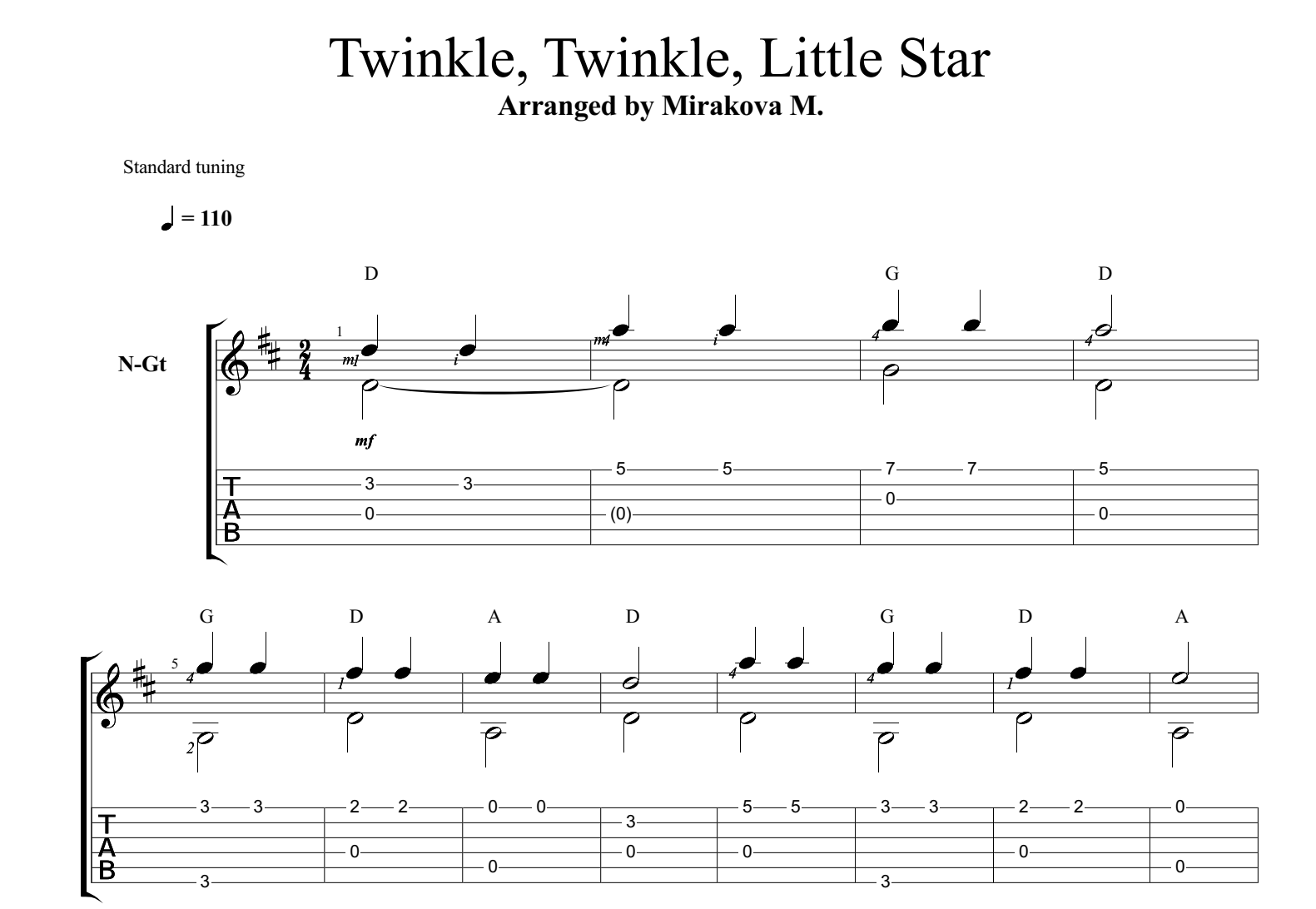 notes for twinkle twinkle little star