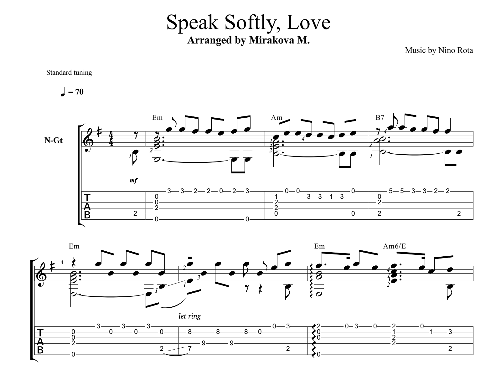 Speak Softly Love For Guitar Guitar Sheet Music And Tabs 