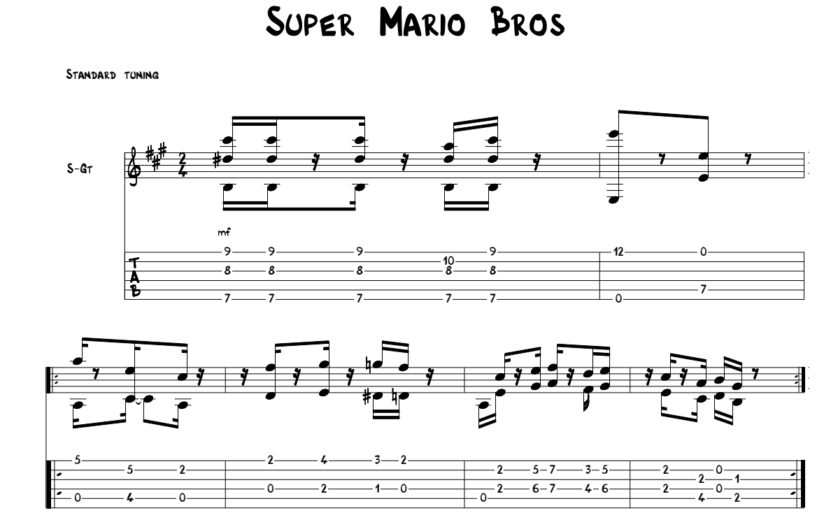 Mario for guitar. Guitar sheet music and tabs.