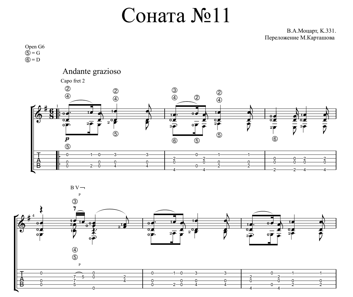 Сонаты для гитары ноты. Mozart Sonata #11 k331. Соната на гитаре. Моцарт Ноты для гитары. Лунная Соната табулатура для гитары.