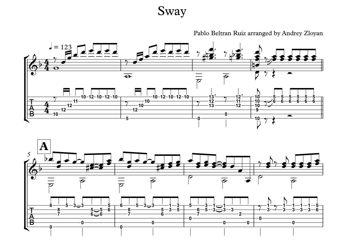Sway吉他谱_Luis Demetrio,Pablo Beltran Ruiz_F调指弹 - 吉他世界