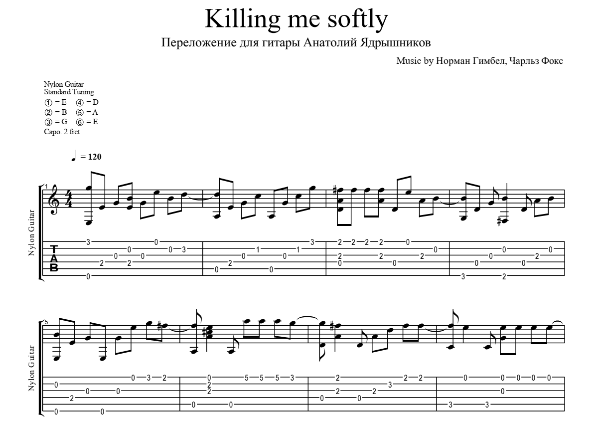 Killing Me Softly for guitar. 