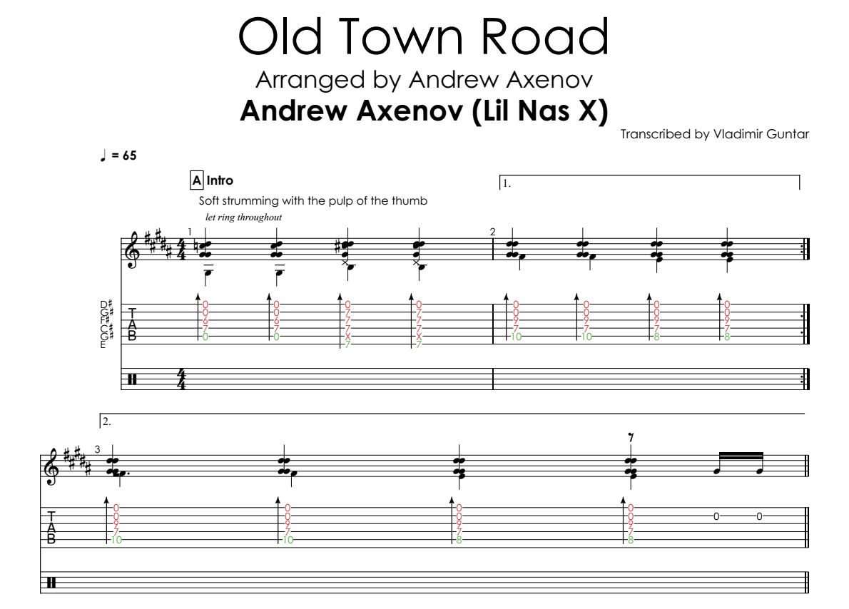 Ноты и табы Old Town Road для гитары скачать. 