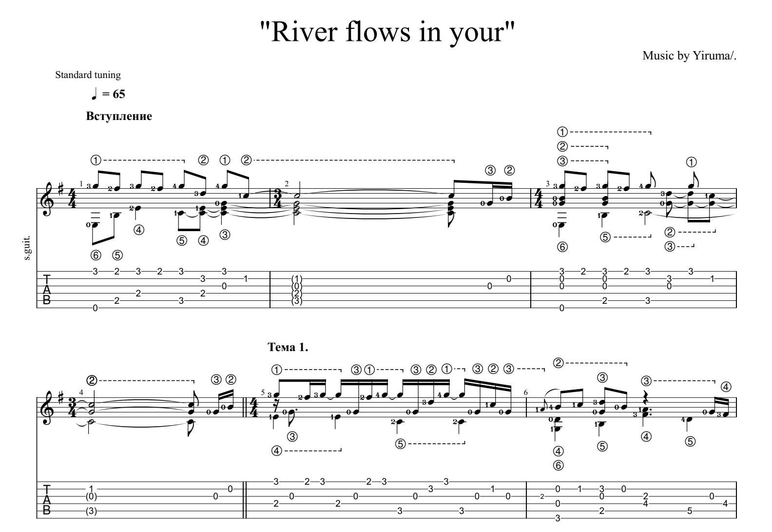 River Flows in You for guitar. Guitar sheet music and tabs.