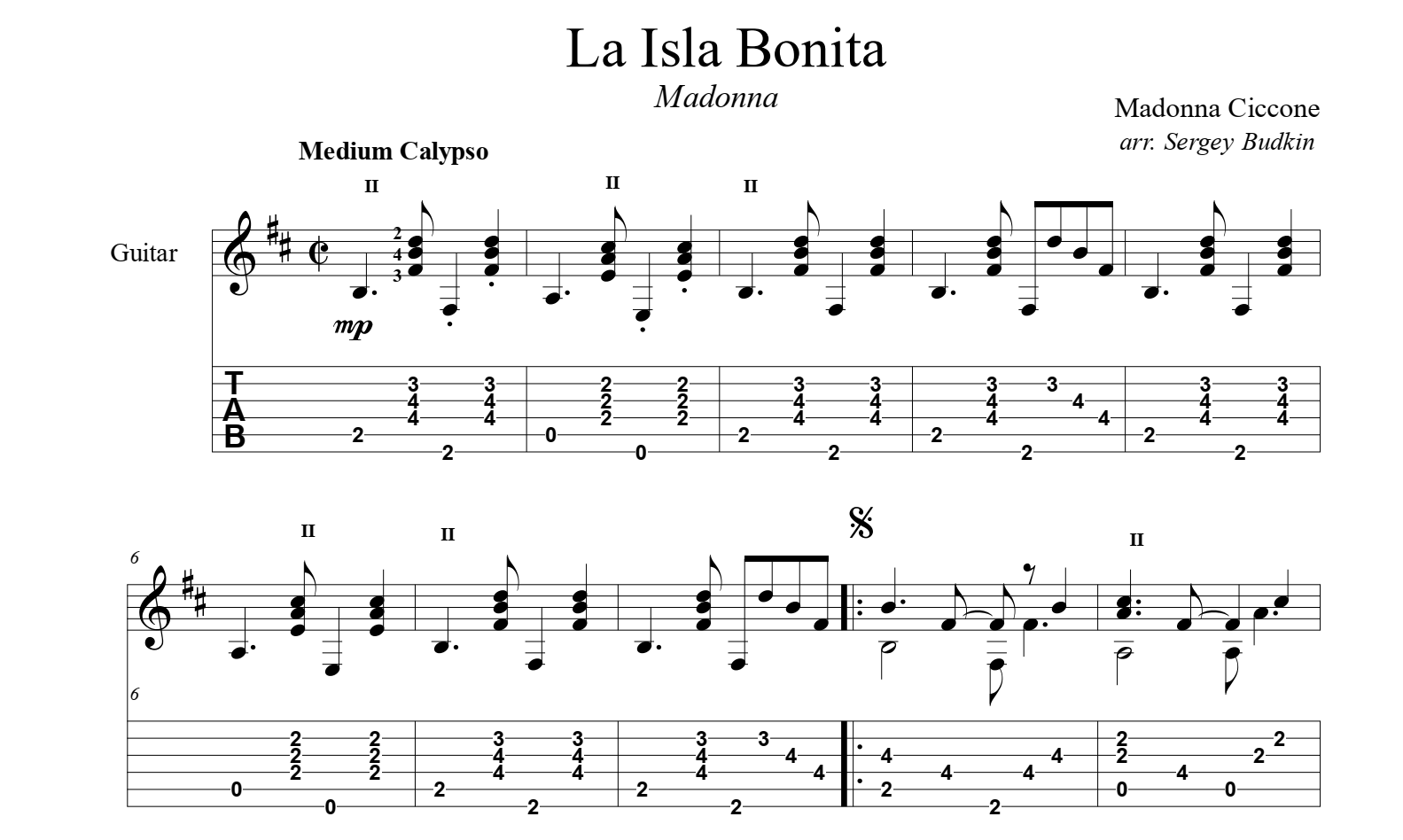 Ноты и табы La Isla Bonita для гитары скачать. 