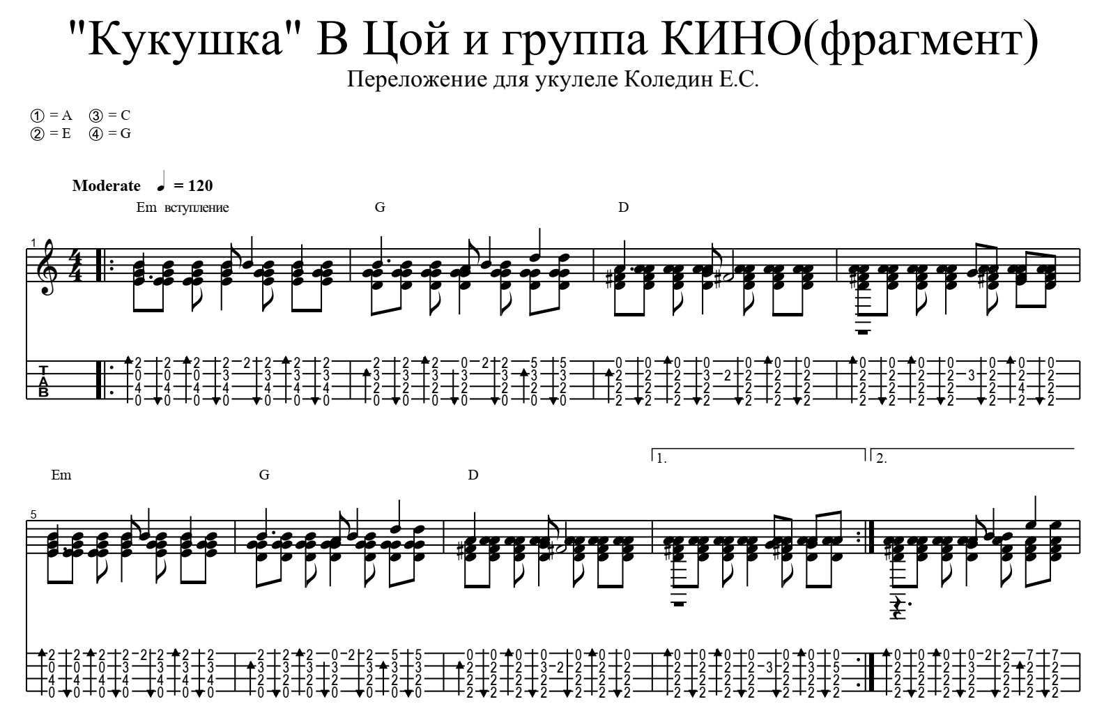 Цой ноты для гитары. Кукушка на укулеле табы вступление. Кукушка табы для гитары.