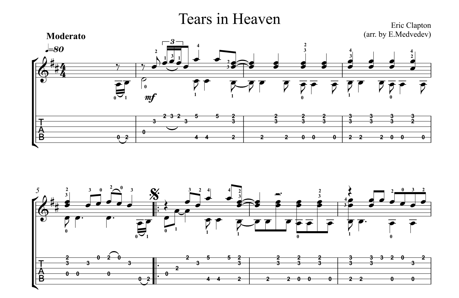 Ноты и табы Tears in Heaven для гитары скачать.