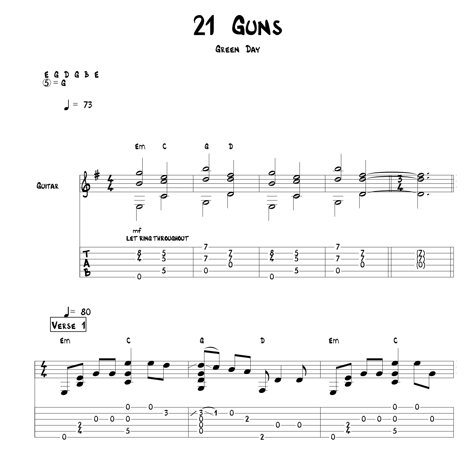 21guns吉他谱 C调-Green Day-看乐谱网
