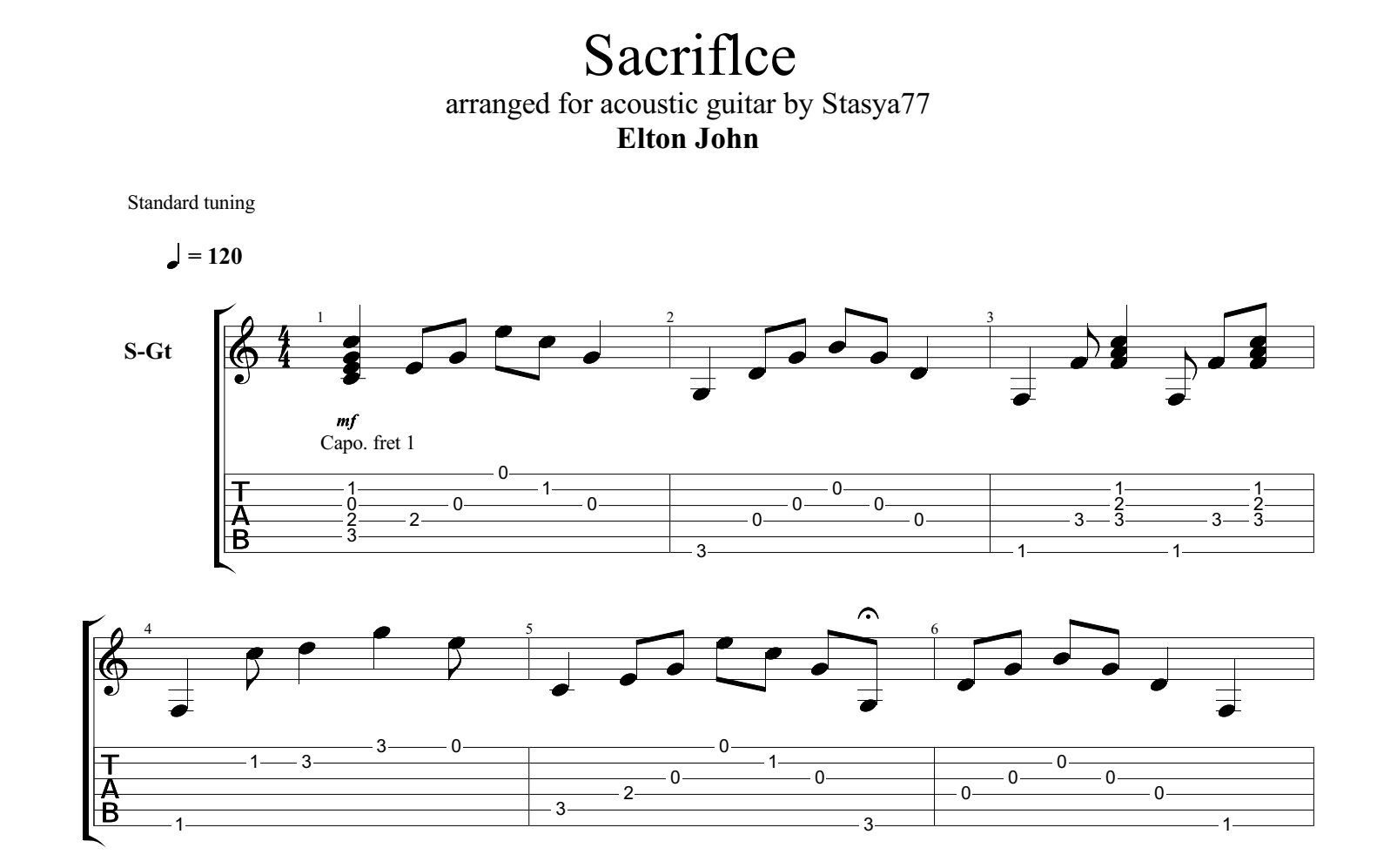 My Sacrifice sheet music for guitar (tablature) (PDF)