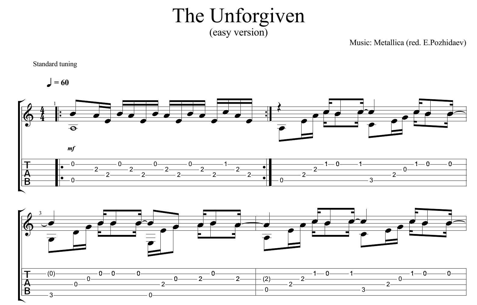The Unforgiven II sheet music for guitar (chords) (PDF)
