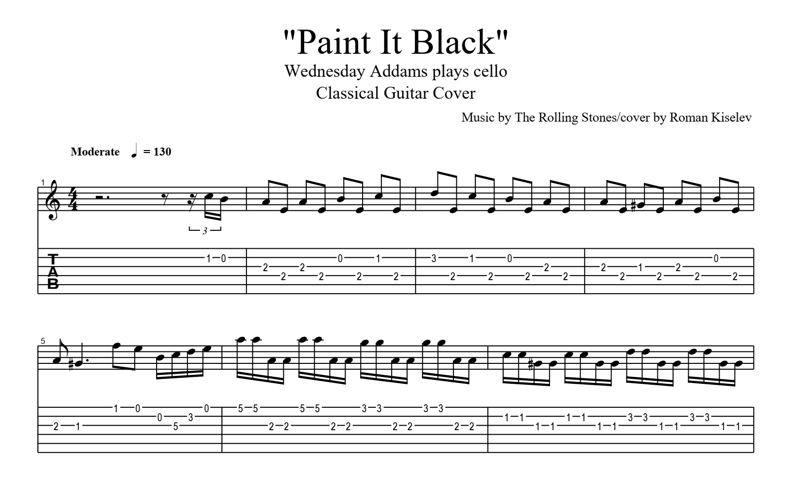 Paint It Black (Wednesday playing cello) for guitar. Guitar sheet music and  tabs.