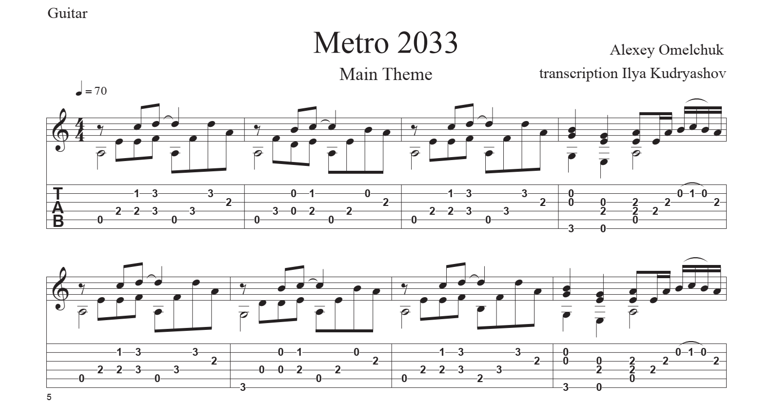 Metro 2033(地铁2033) - Guitar Song 1吉他谱(gtp谱)_动漫游戏(ACG)